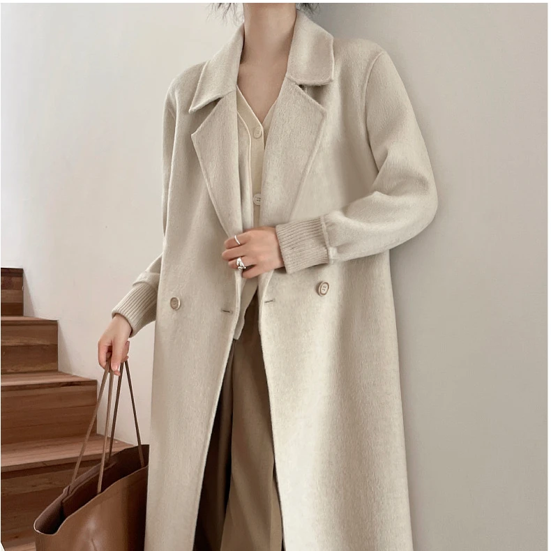 【阿雪专属】149新款双面羊毛大衣中长款西装领毛呢外套