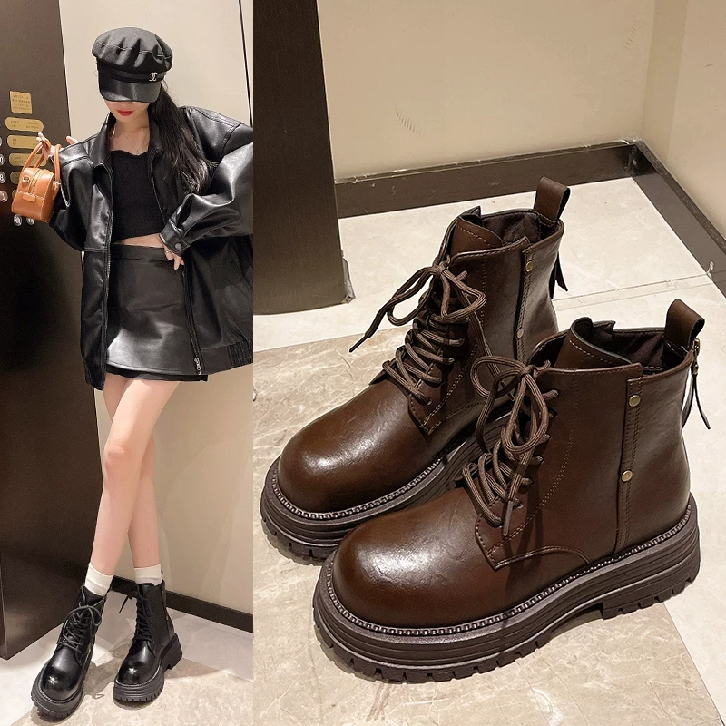 英伦风新款秋冬ins网红系带机车瘦瘦短靴2815-2或2815-1(加绒)