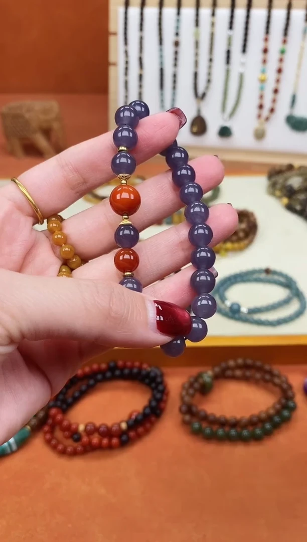 未镶嵌手链和田玉单圈烟紫和田南红手串