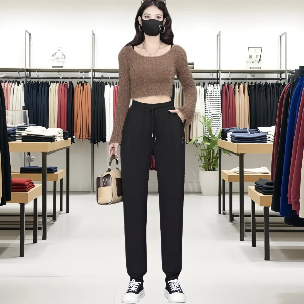 外穿运动加绒秋冬款高档卫裤2025高腰显瘦百搭宽松保暖休闲裤2586