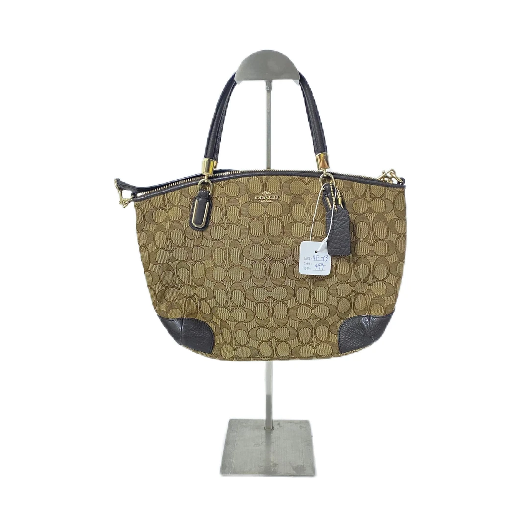 95新 COACH/蔻驰 经典老花帆布拼皮手提斜挎饺子包 AF-10707-B