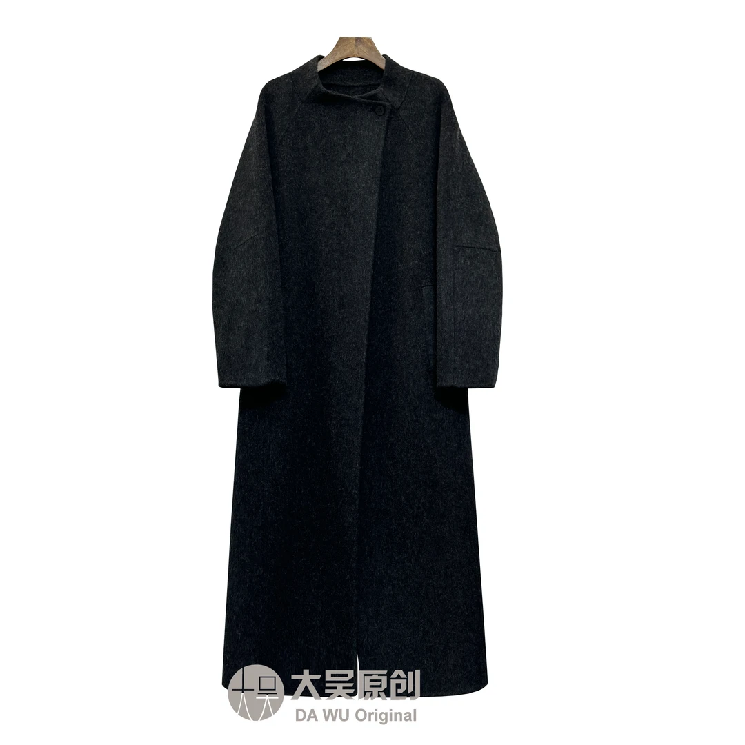 《大吴原创》“一粒扣”高级感气质侧扣立领羊毛大衣长款冬季毛呢外套