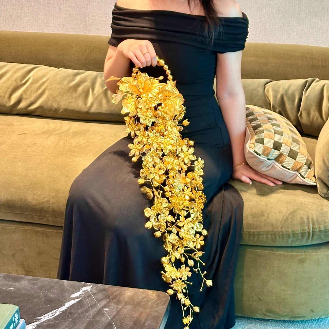 金色瀑布手拎花自制手捧花diy手工送闺蜜材料包成品新娘高级感