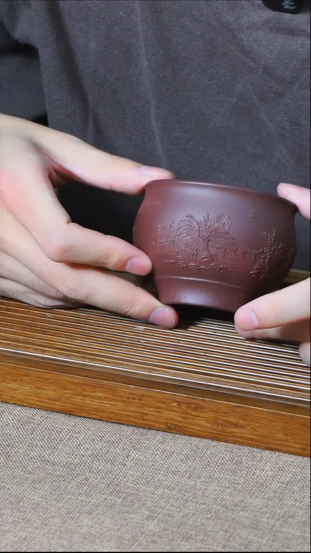 茶杯紫砂南柯记全手绘老紫泥山水杯