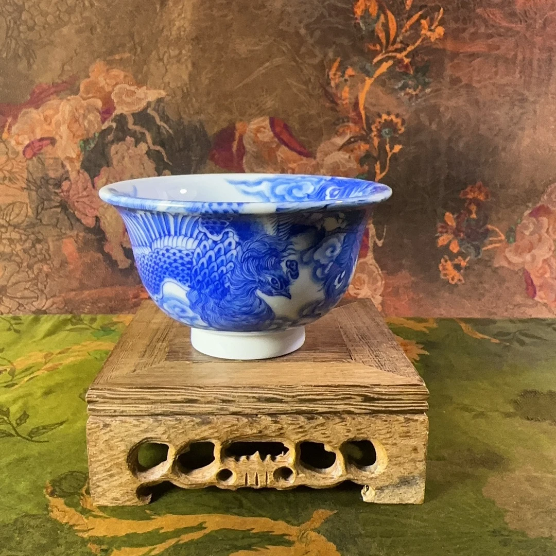 超超严选   含月阁     景德镇手工手绘青花凤纹压手杯