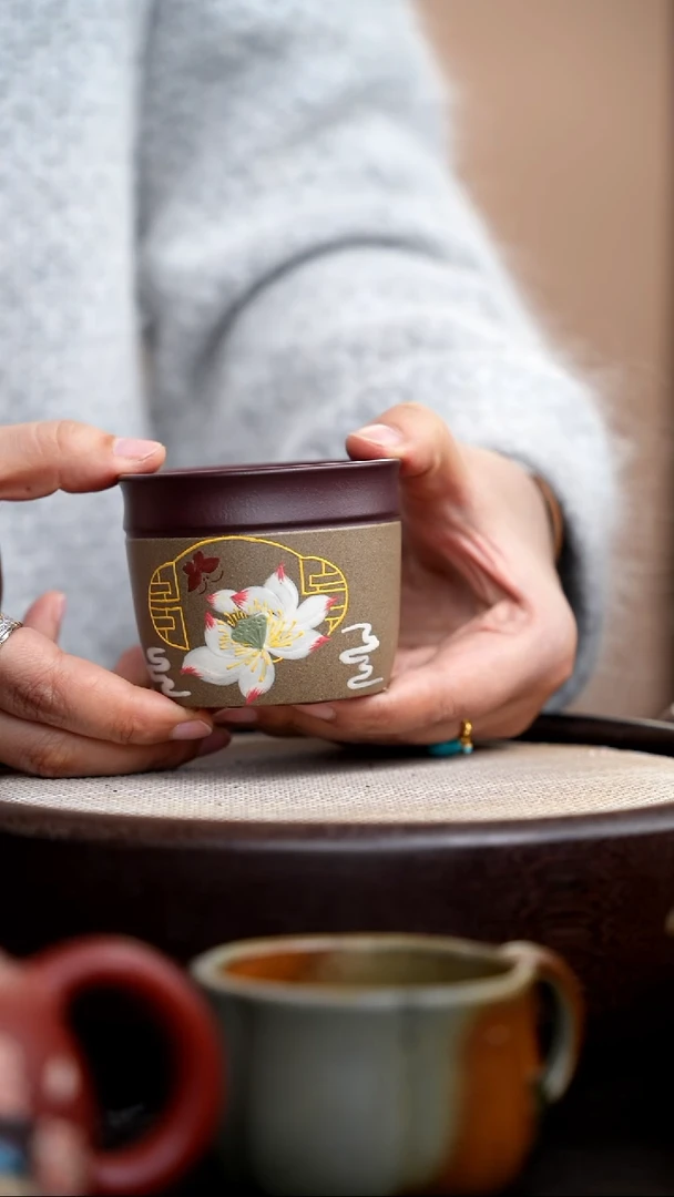 茶壶紫砂芝麻段粉浆线韵杯荷花