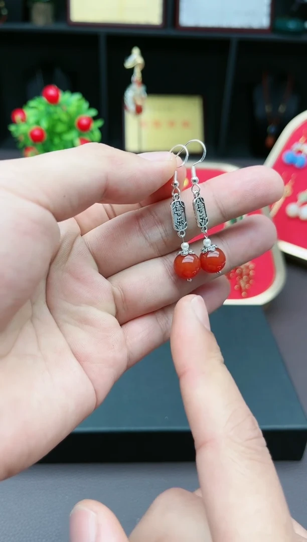 【闪购商品】南红玛瑙耳饰银S925镶嵌730000