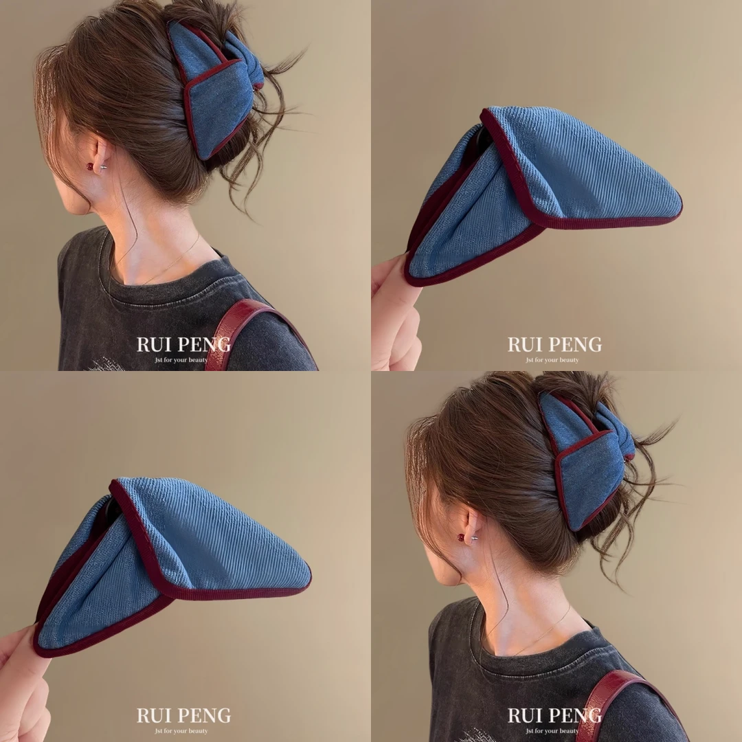 高质量复古牛仔三角抓夹女气质鲨鱼夹2025新款高级感盘发夹后脑勺