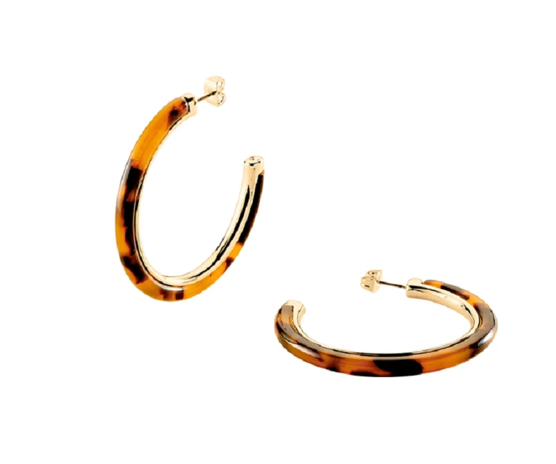 铜合金合成锆石耳饰 E铜琥珀色形感美拉德圈甜酷夸张气质2026马年