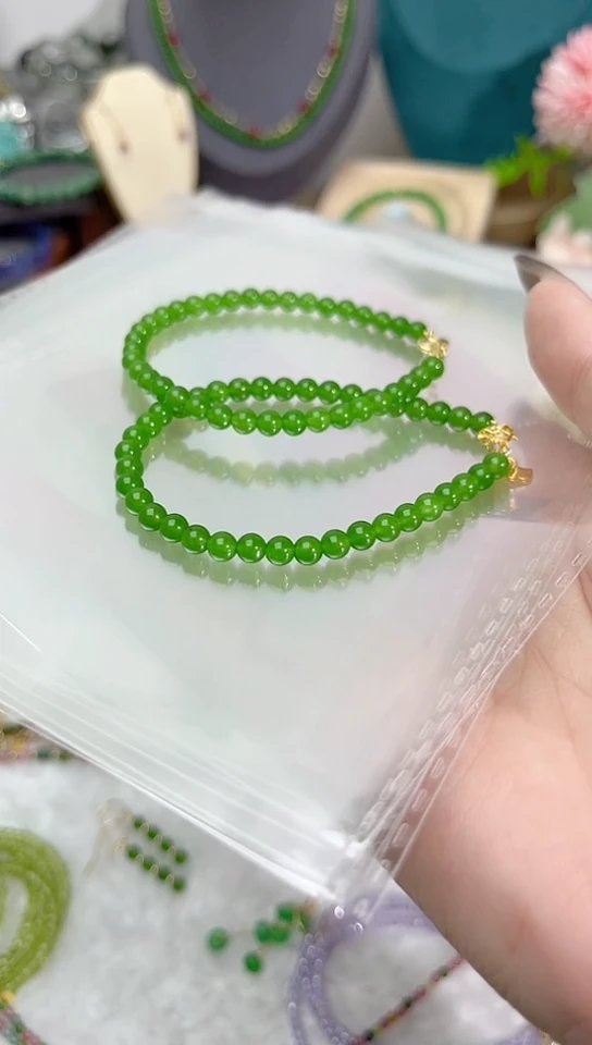 【闪购商品】和田玉（碧玉）手链银S925镶嵌圆45