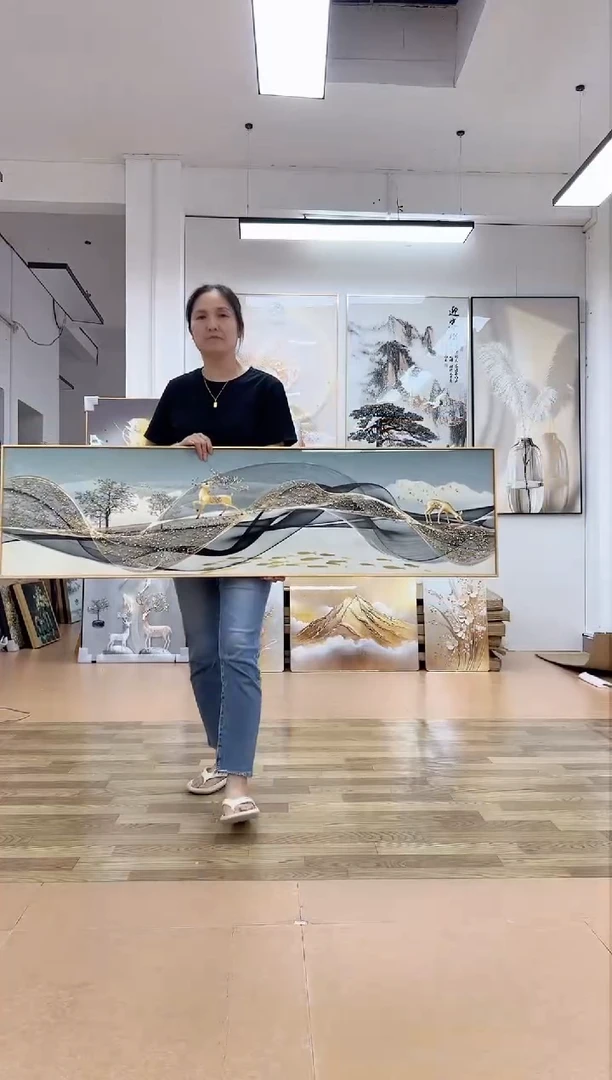 竖款150*40轻奢床头挂画