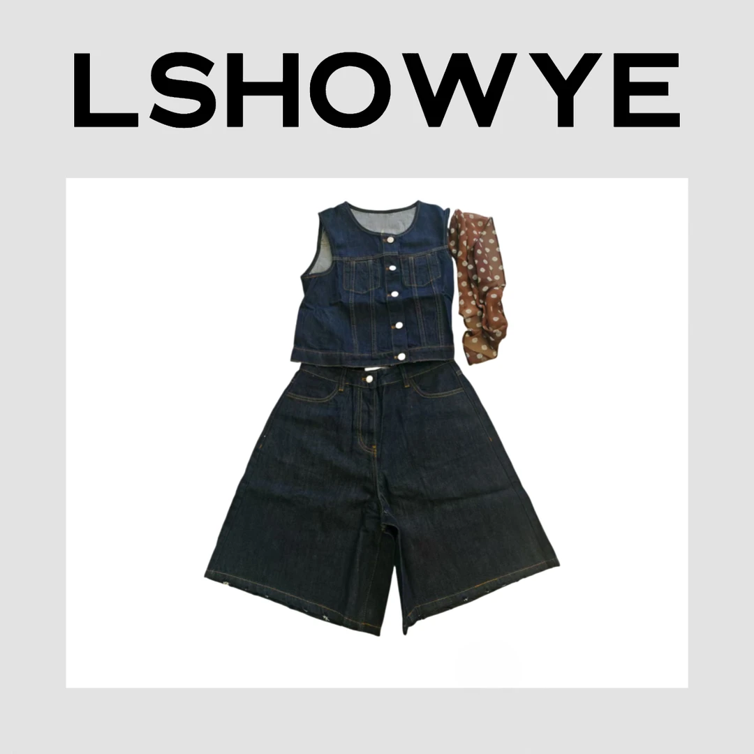 LSHOWYE｜丝巾牛仔中裤马甲套装 02608