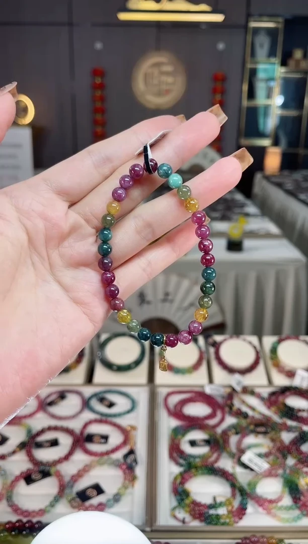 未镶嵌老矿碧玺彩虹单圈手串6mm+碧玺dan多样性发货一条