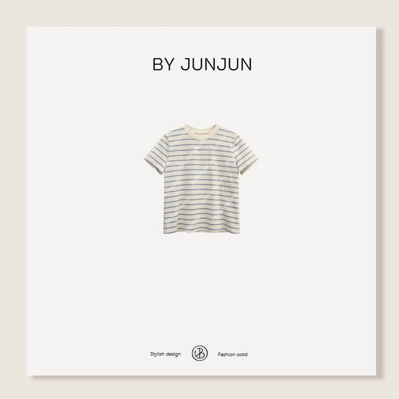 ByJunjun 2025春季新款【斯米兰海岸】木棉天丝混纺正肩T恤
