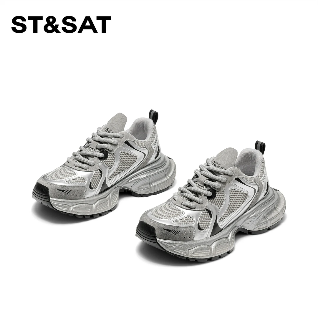 St&Sat/星期六女鞋老爹鞋2025年新款百搭潮流网面系带