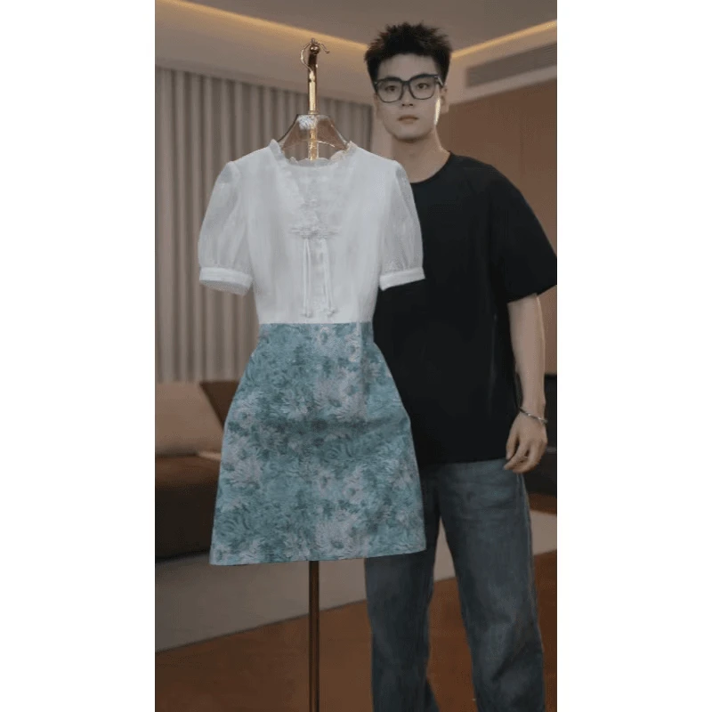 6927夏季短袖连衣裙新款V领气质通勤收腰显瘦高贵时尚女装