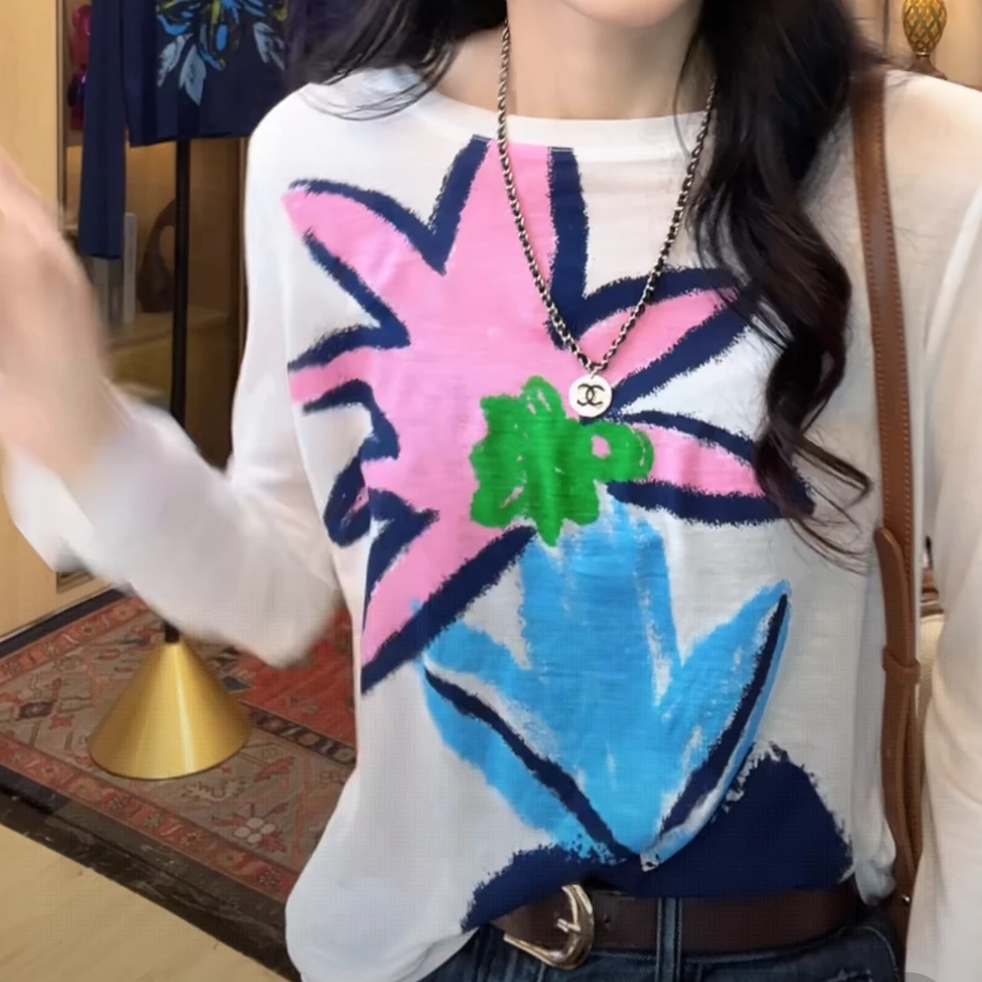 复古减龄休闲设计修身显瘦撞色软糯上衣2025夏季新款长袖防晒t恤