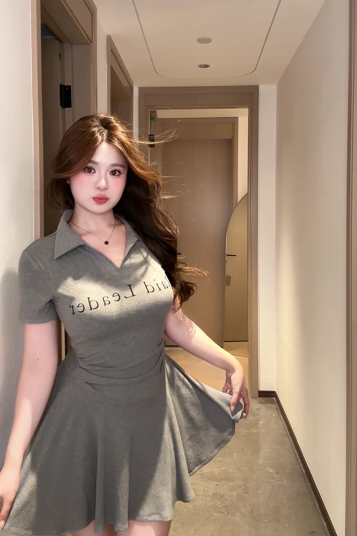 胖MM大码POLO领纯欲辣妹短袖连衣裙运动风修身显瘦印花字母短裙夏