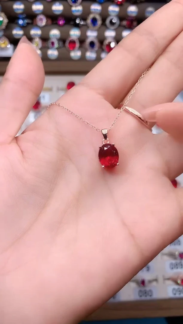 银S925镶嵌吊坠(赠链)红宝石玫瑰金酒红810
