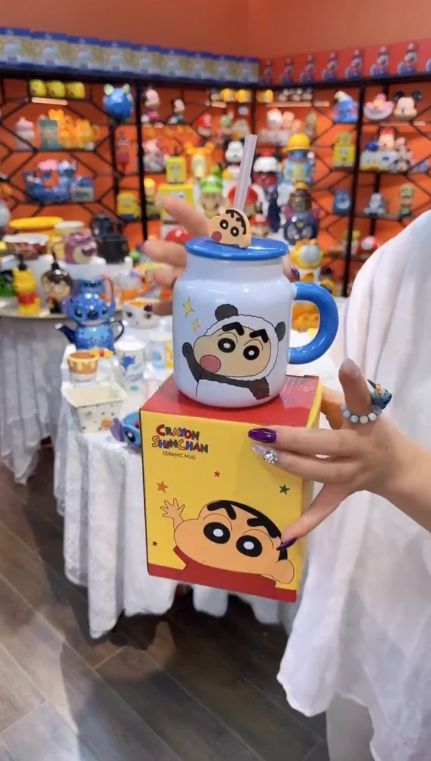 瓷片@@蜡笔小新熊猫吸管陶瓷杯