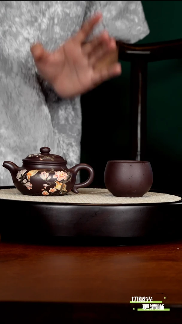 茶壶紫砂宜兴紫砂 YJB 黑墩头 泥绘仿古 175cc 送主人杯 茶叶