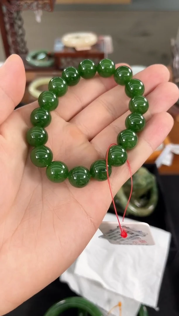 未镶嵌手串和田玉卡12俄料碧玉 圆珠