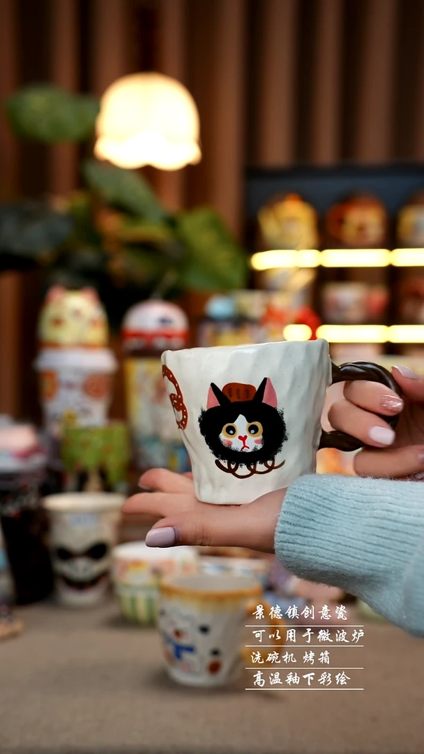 猫咪杯景德镇手工手绘