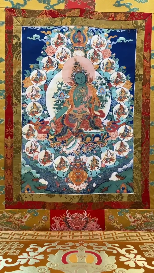 【闪购商品】卷轴画矿物质喷绘  21度母1.3m金色龙布