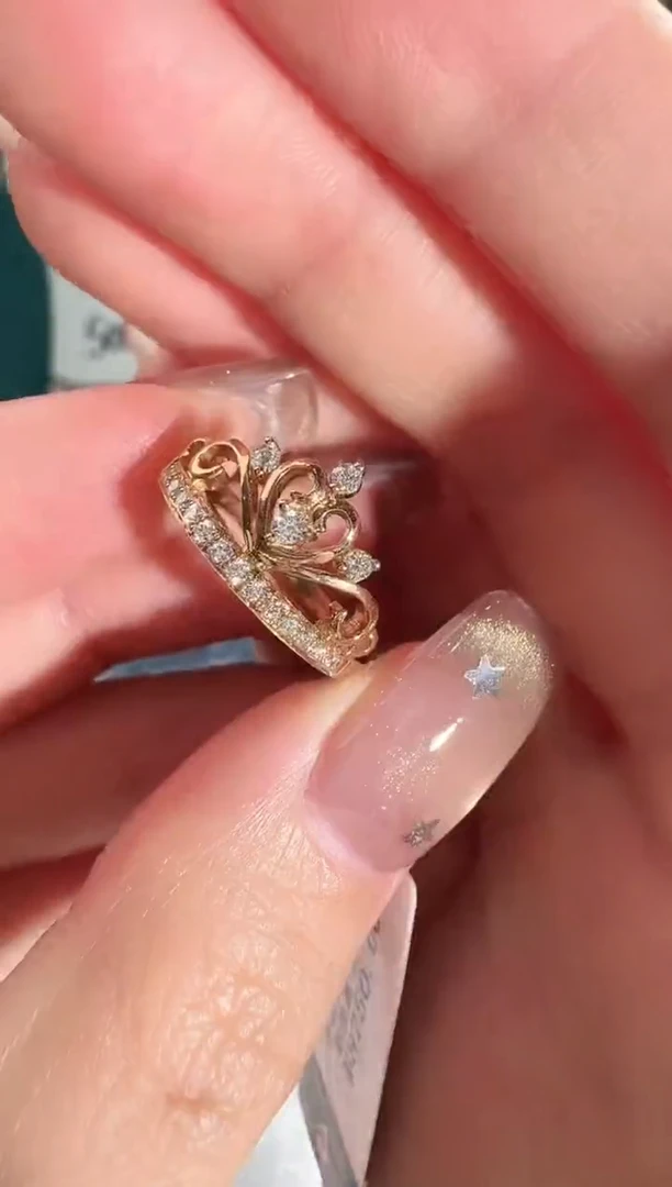 18K金镶嵌戒指/指环钻石k玫皇冠戒指2.9g