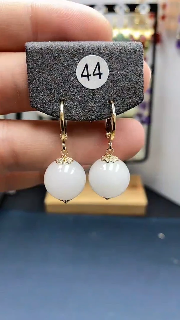 【闪购商品】和田玉耳饰银S925镀金镶嵌尺寸14mm耳扣08