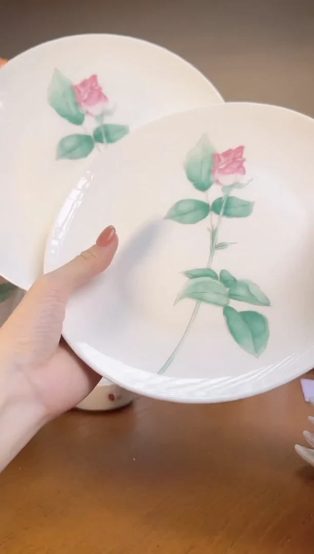 【闪购商品】玫瑰高骨瓷8寸浅盘4个