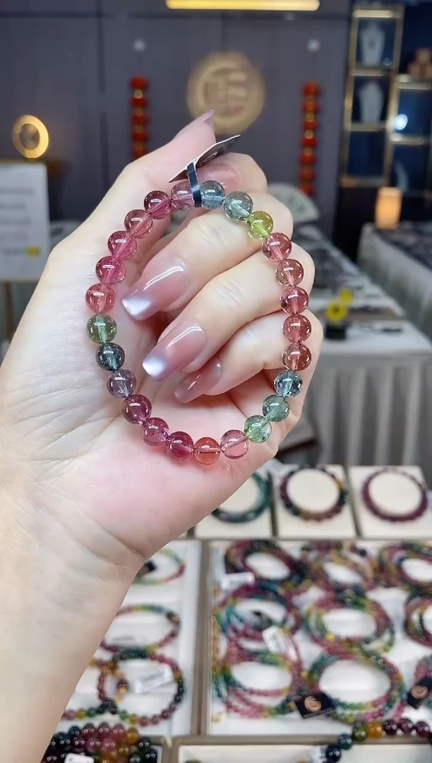 未镶嵌冰透净体老矿碧玺彩虹单圈手串7mm+碧玺hon多样性发一条