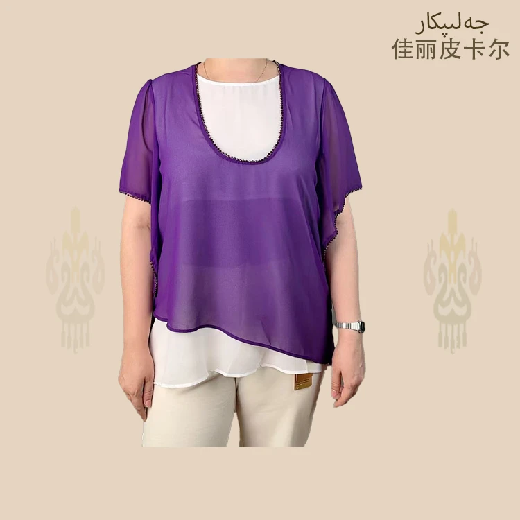 佳丽皮卡尔圆领短袖复古港风拼接春夏外搭复古百搭008