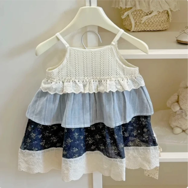 儿童无袖童装女童婴儿森系衣服夏季宝宝蛋糕新款吊带法式优雅