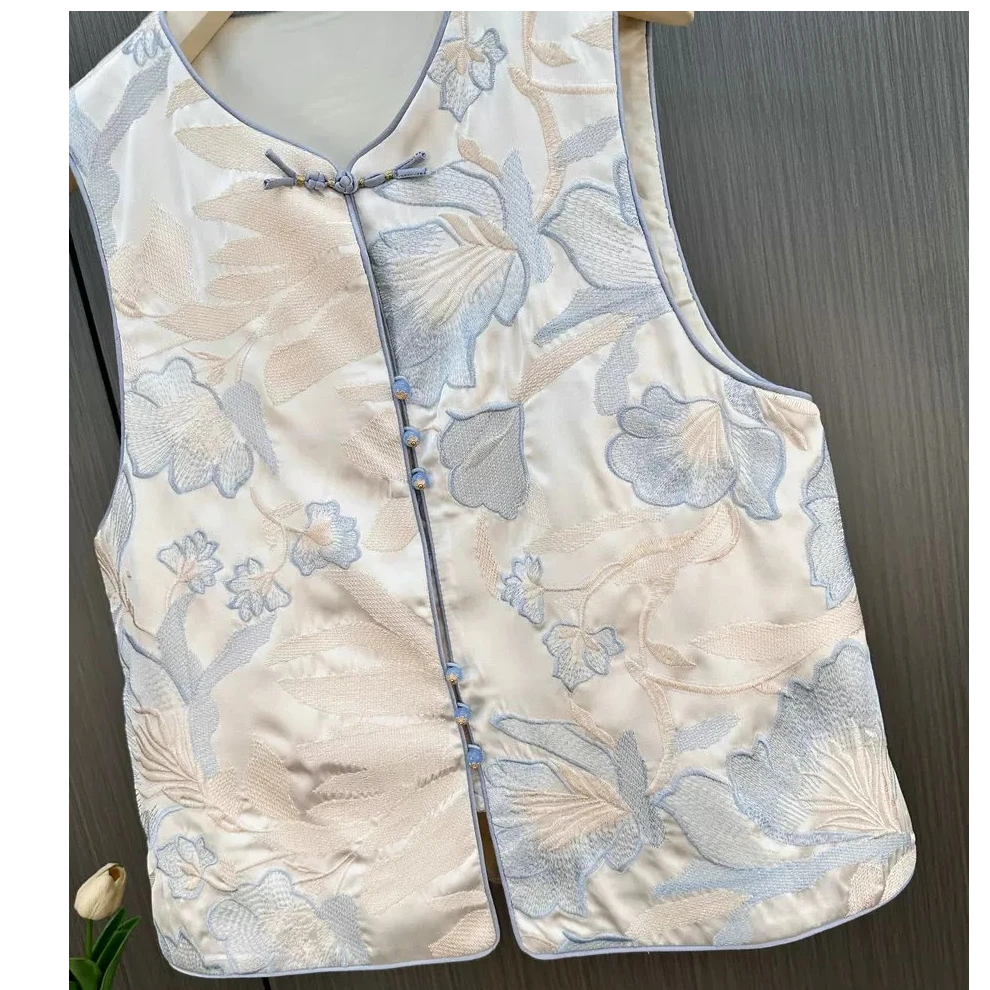 【百合】新中式国风盘扣马甲复古上衣重工刺绣马夹坎肩背心女春季