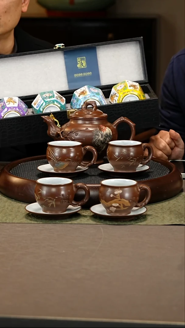 茶壶紫砂107 邵忠源 紫玉金砂 梅报春套组500cc