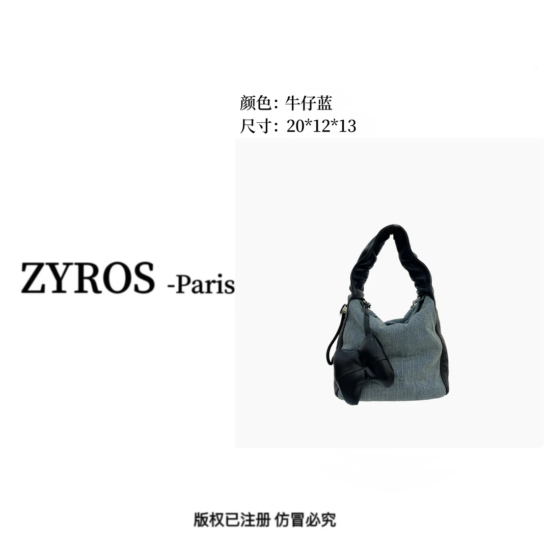 ZYROS/秋冬新款牛仔蓝软面精致时尚百搭手拎斜挎小水桶包女735