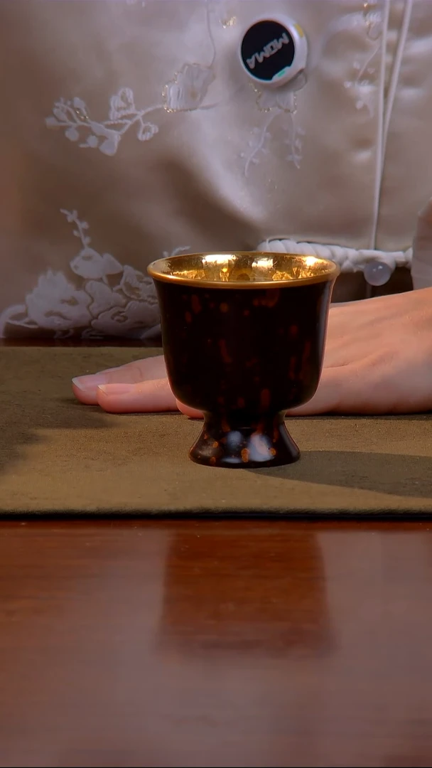 大千手作 大漆 高脚 包金 主人杯