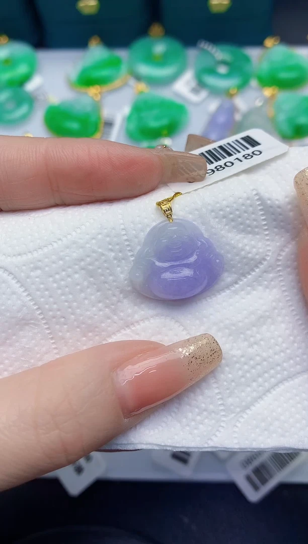 颈饰18K金镶嵌翡翠缅甸天然翡翠A货