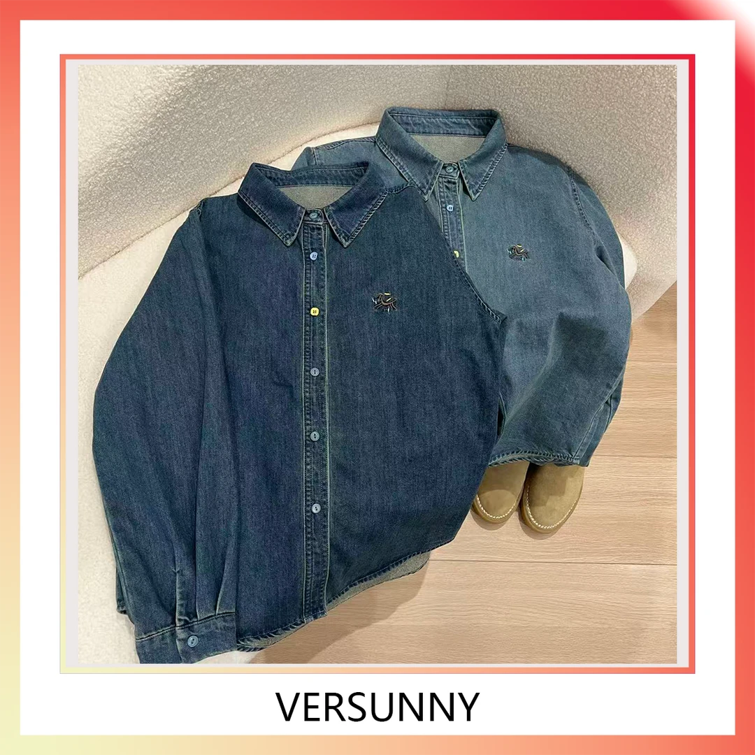 (9988)新款百搭刺绣彩扣抓绒显瘦时尚牛仔衬衫