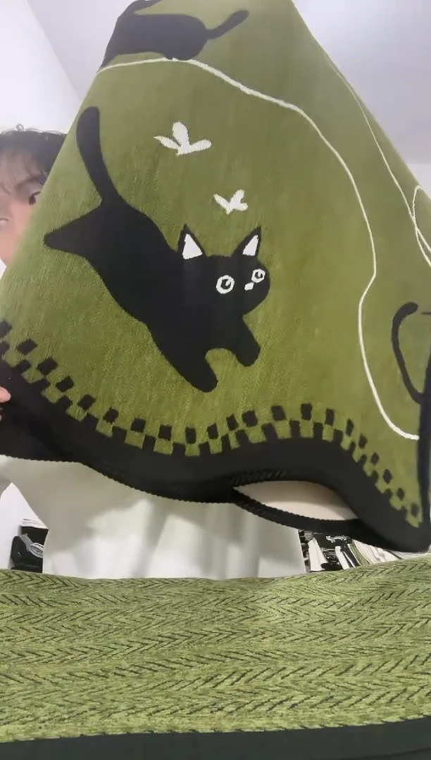 雪尼尔90*320  绿色猫