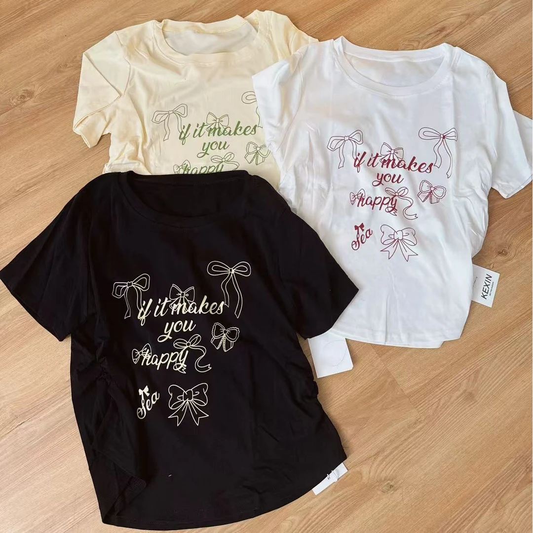 夏日新款短袖T恤圆领上衣印花显瘦正肩体恤百搭休闲6525