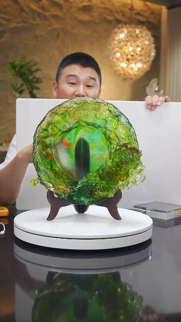 琉璃手工艺品设计款如意牡丹花果盘摆件