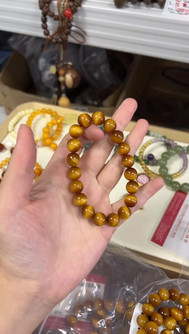 木变石（虎睛石）手链未镶嵌老矿金虎眼圆珠手串10M[2452]