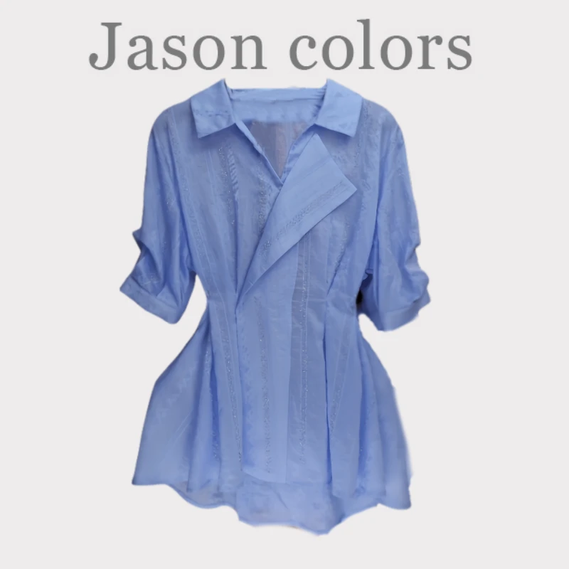 【Jason Colors】法式重工烫钻肌理感收腰衬衫夏季新款高级感时尚