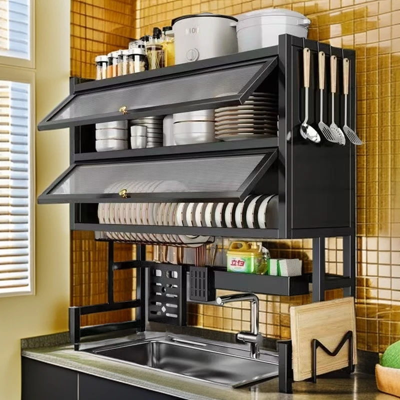 草原猫厨房水槽置物架洗碗槽水池台面防尘碗柜收纳餐具储物沥水架