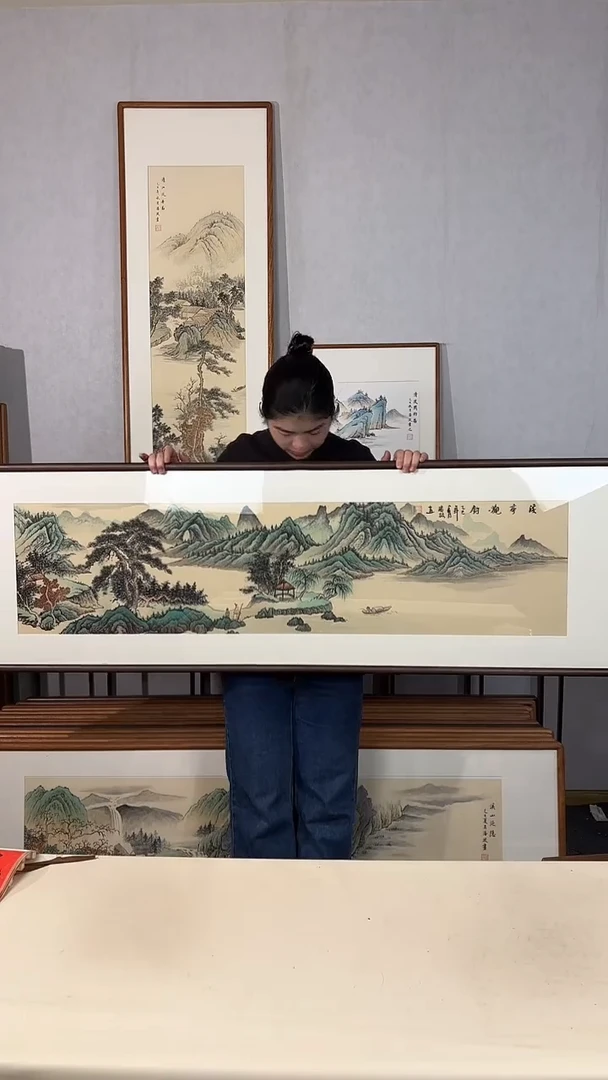 国画手绘*溪亭观钓52*172cm带框发货