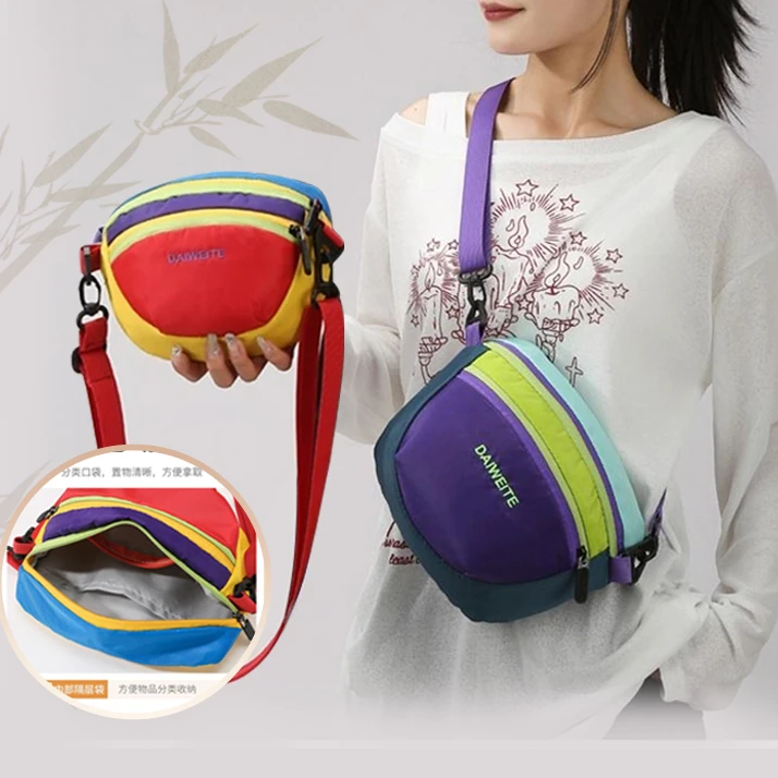 日系耐刮斜挎式拉链拼接刺绣手机包分层包腰包多功能运动包0520