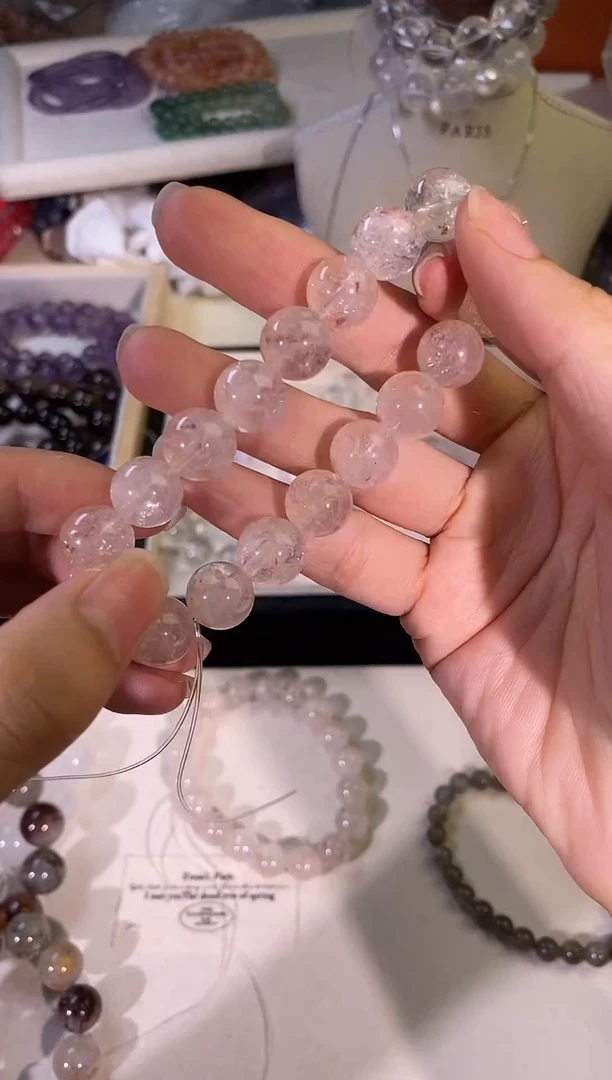 水晶手串未镶嵌67粉胶花阿塞11MM