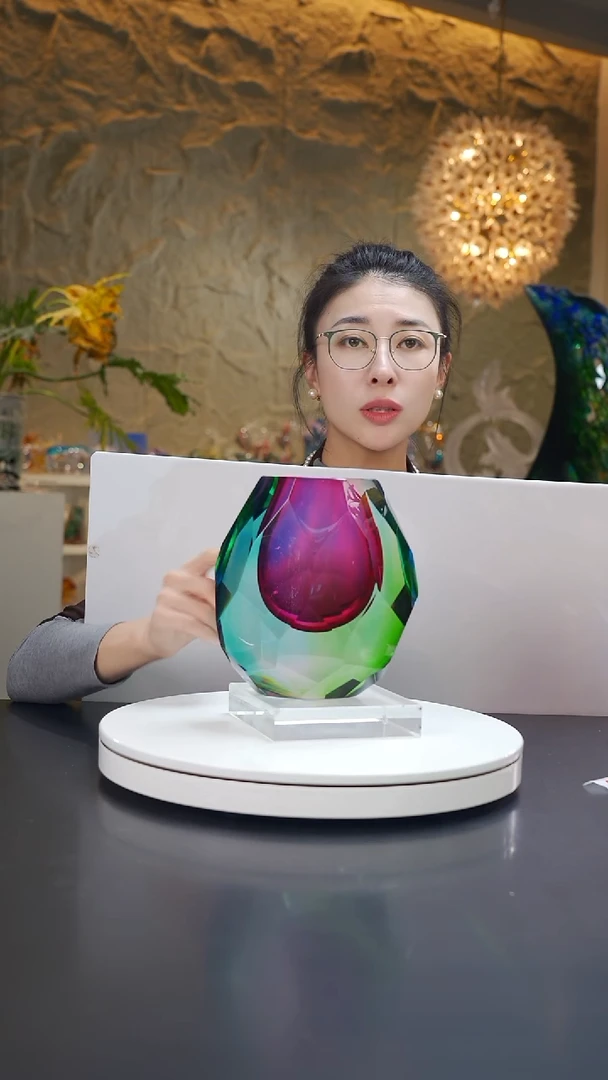 手工艺品琉璃七彩设计款花器小号带底座